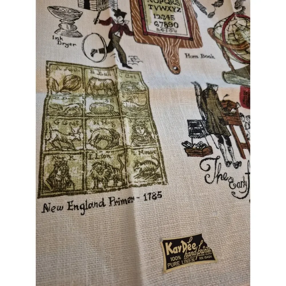 💥 Vtg Kay Dee Linen Tea Towel American School New Old Stock w/ Paper Sticker D6